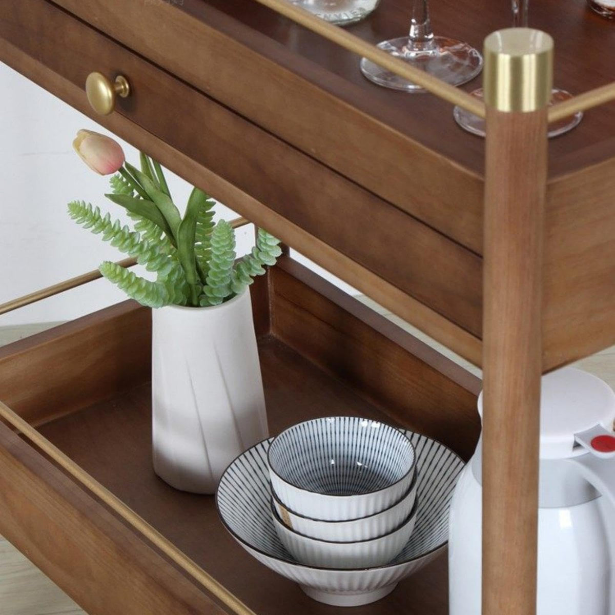 2-Tier Solid Wood Serving Cart