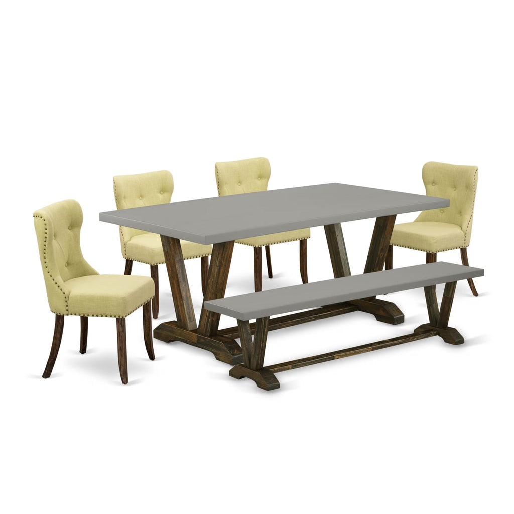 Rectangular Dining Table Set with Linen Chairs