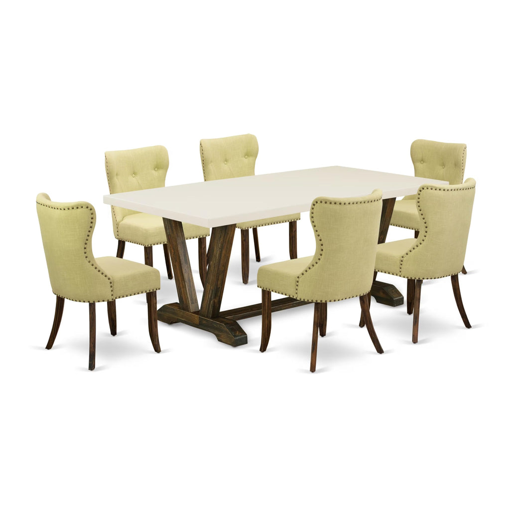 Rectangular Dining Table Set with Linen Chairs