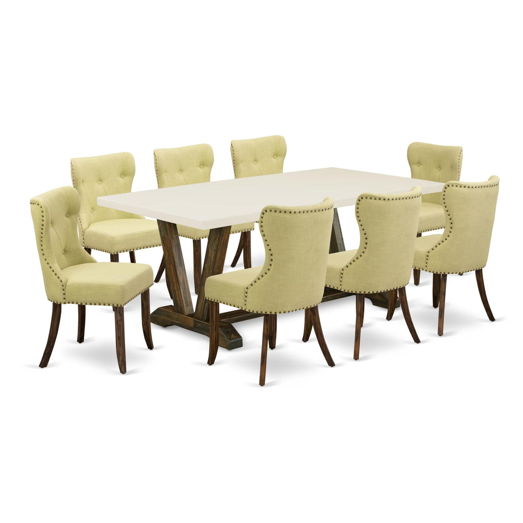 Rectangular Dining Table Set with Linen Chairs