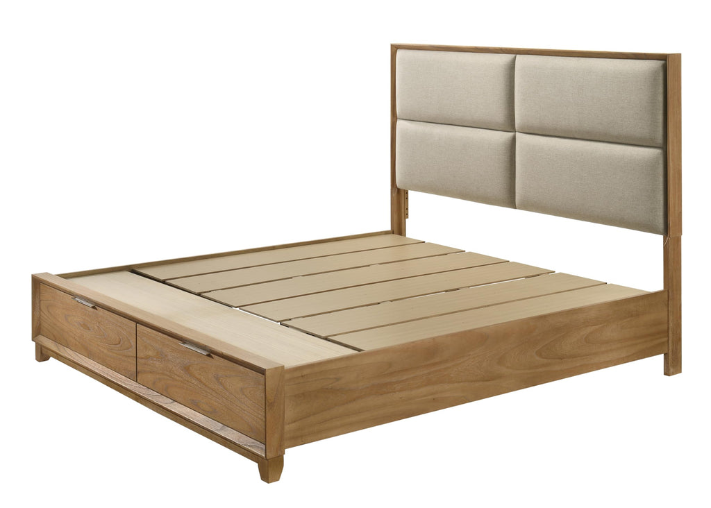 King Storage Platform Bed with Upholstered Headboard & Drawers