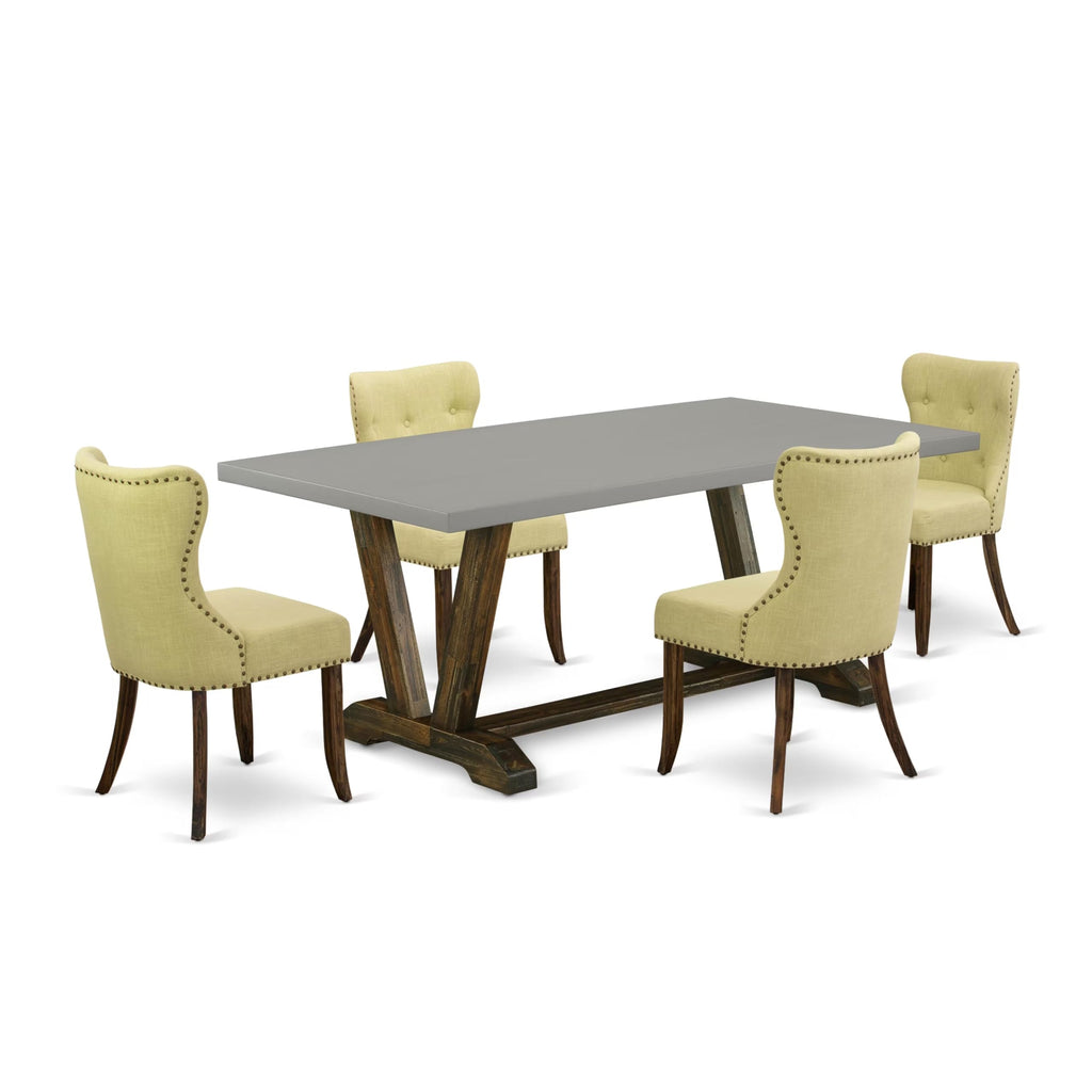 Rectangular Dining Table Set with Linen Chairs
