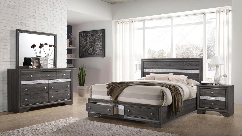 Bed Frame Solid Wood Construction with Storage Gray for Bedroom Furniture