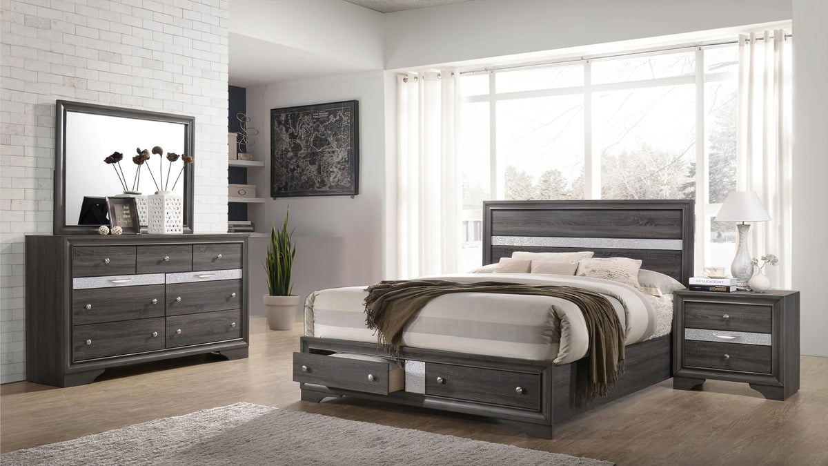 Bed Frame Solid Wood Construction with Storage Gray for Bedroom Furniture