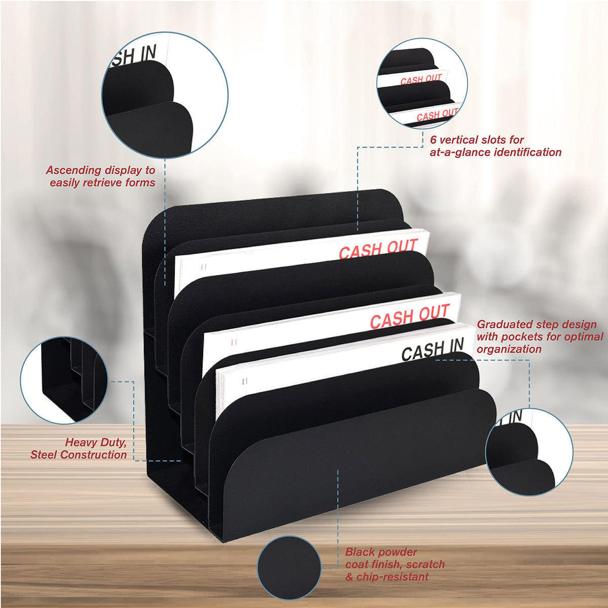 6-Slot Steel Desk & File Organizer