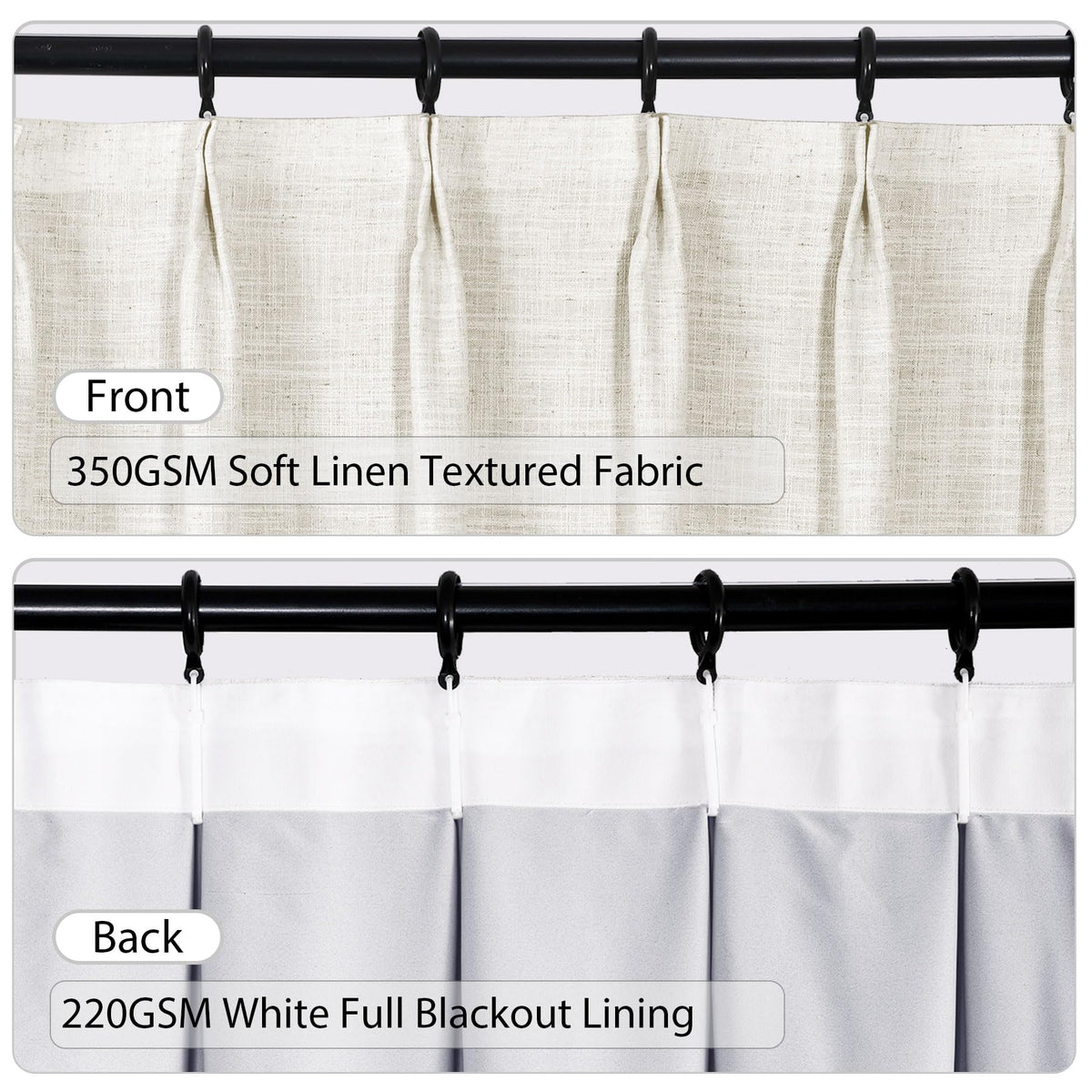 Faux Linen Pinch Pleated Blackout Curtains