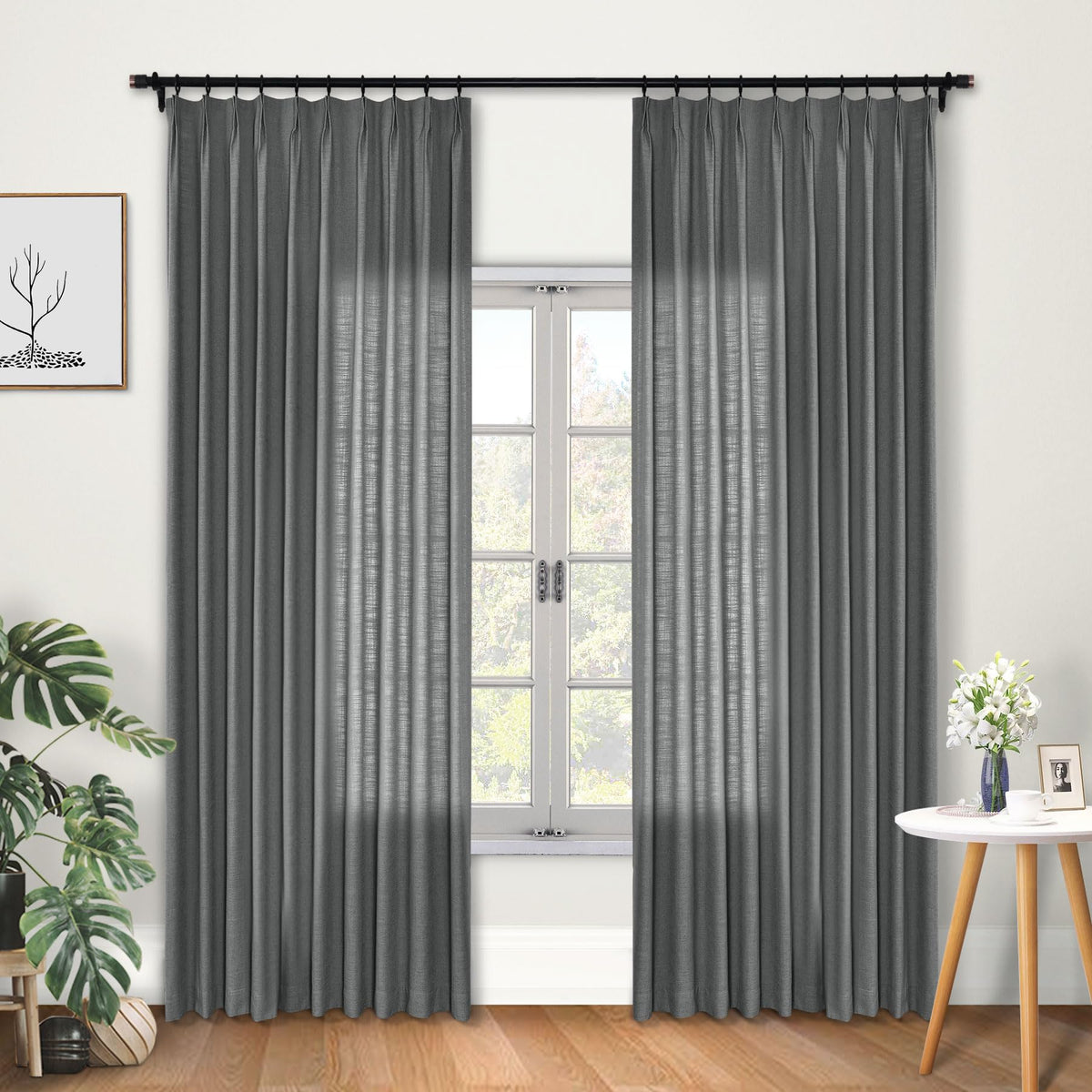 Faux Linen Pinch Pleated Blackout Curtains