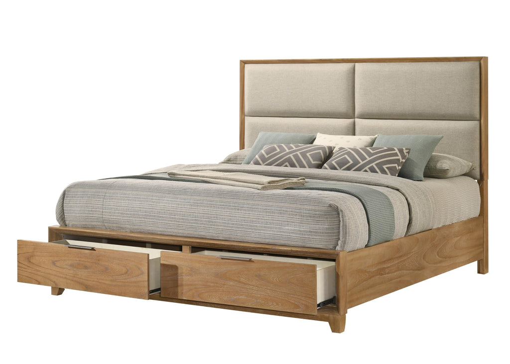 King Storage Platform Bed with Upholstered Headboard & Drawers