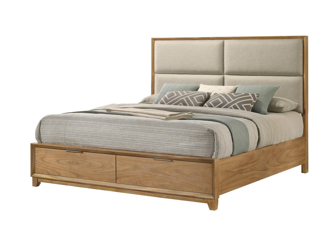 King Storage Platform Bed with Upholstered Headboard & Drawers