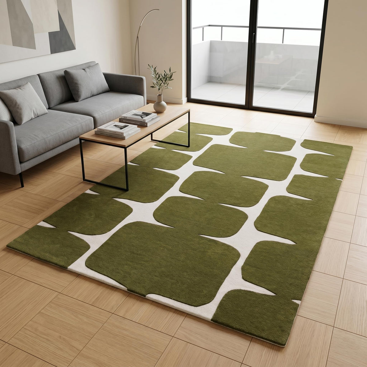 Abstract Geometric Wool Area Rug