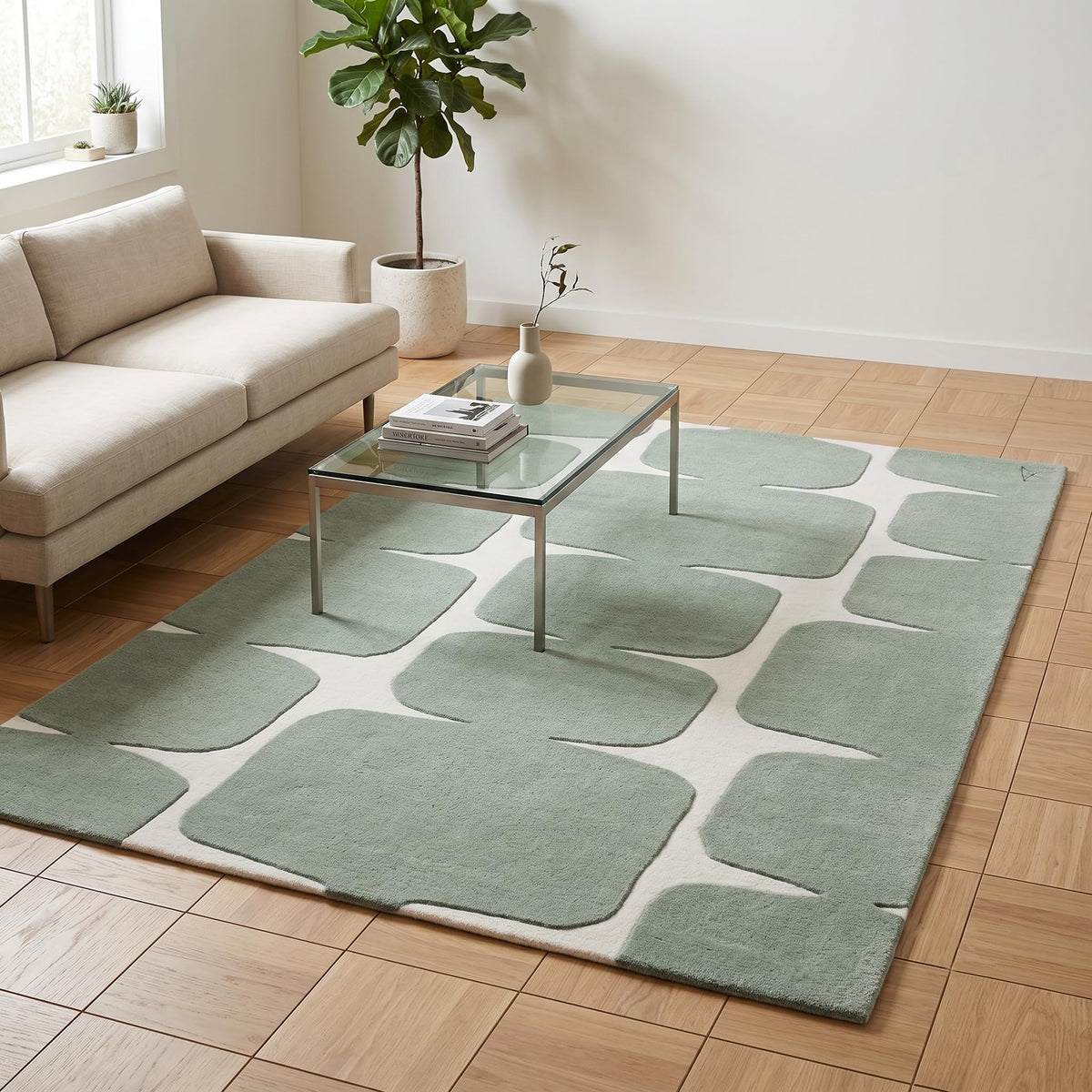 Abstract Geometric Wool Area Rug