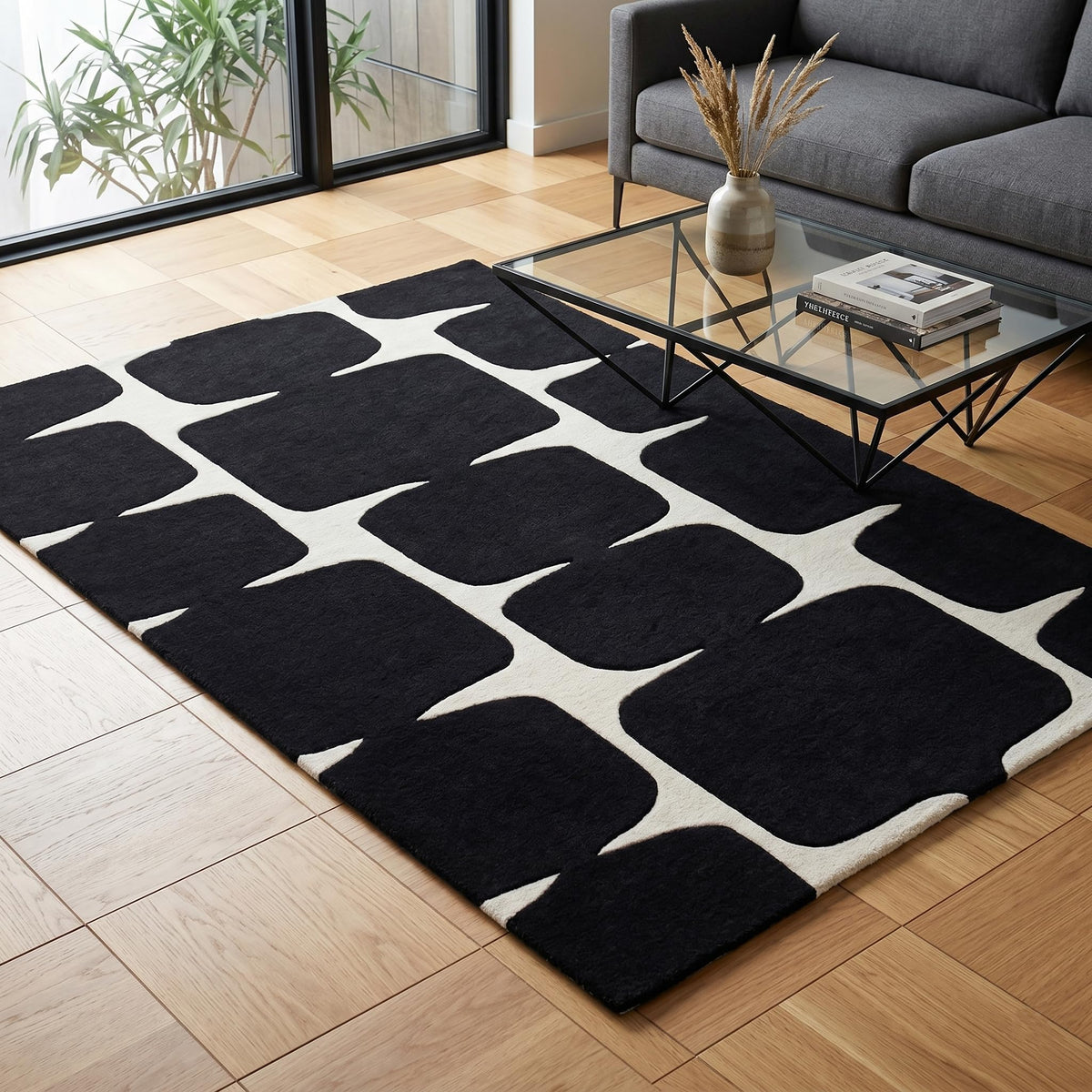 Abstract Geometric Wool Area Rug