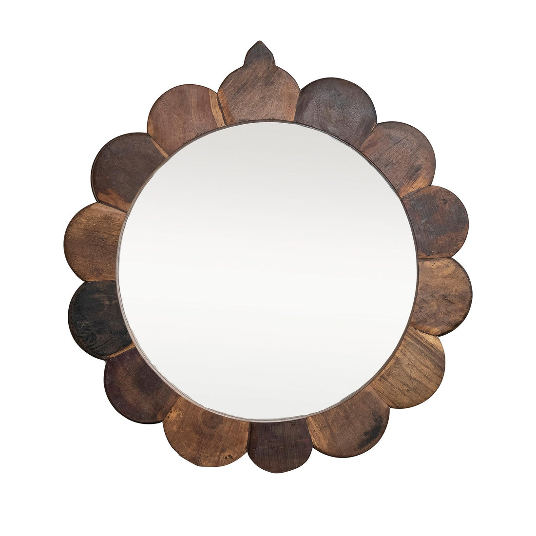 Round Scalloped Wood Wall Mirror