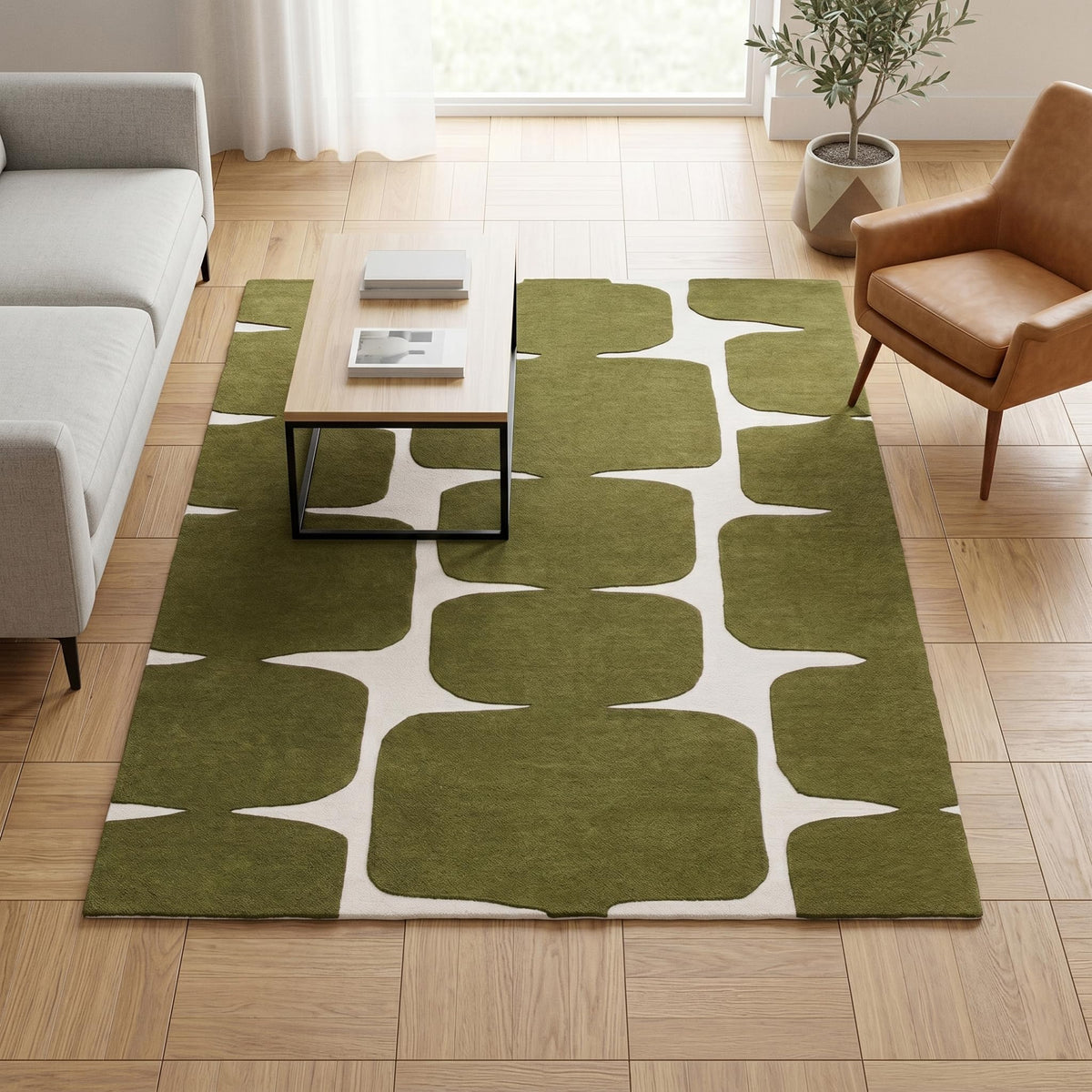 Abstract Geometric Wool Area Rug