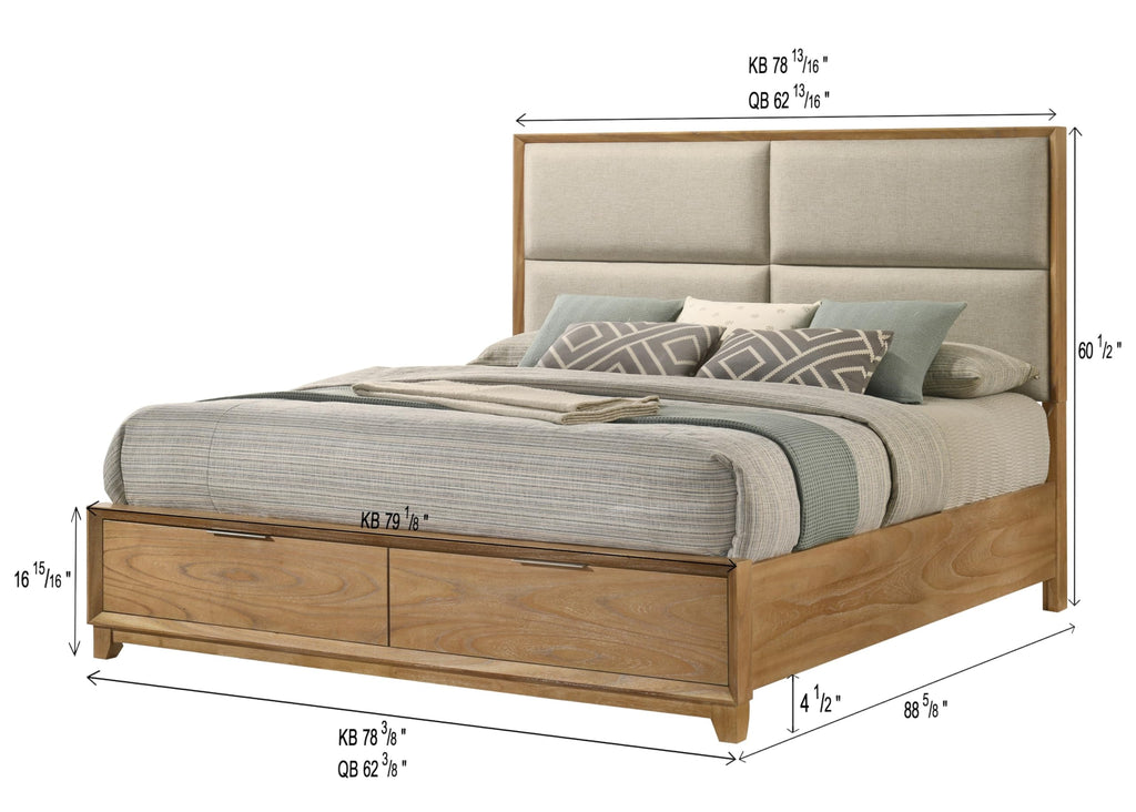 King Storage Platform Bed with Upholstered Headboard & Drawers