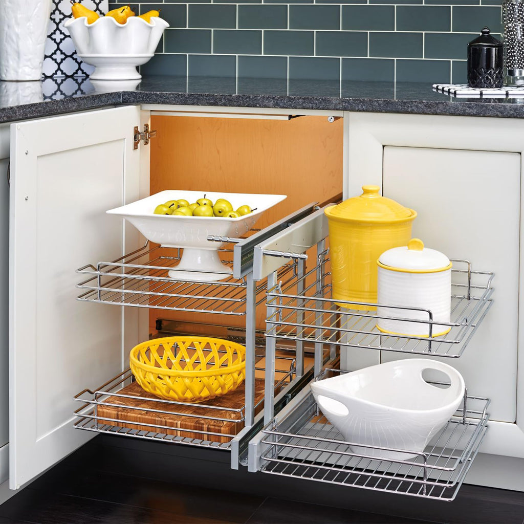 Two-Tier Blind Corner Cabinet Organizer with 4 Shelves