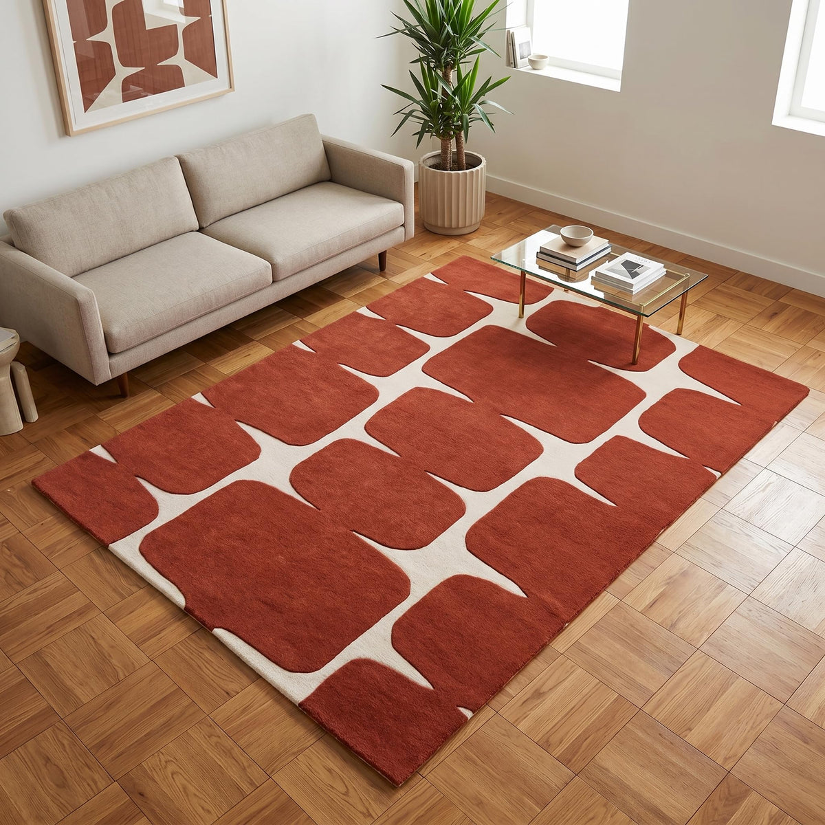 Abstract Geometric Wool Area Rug