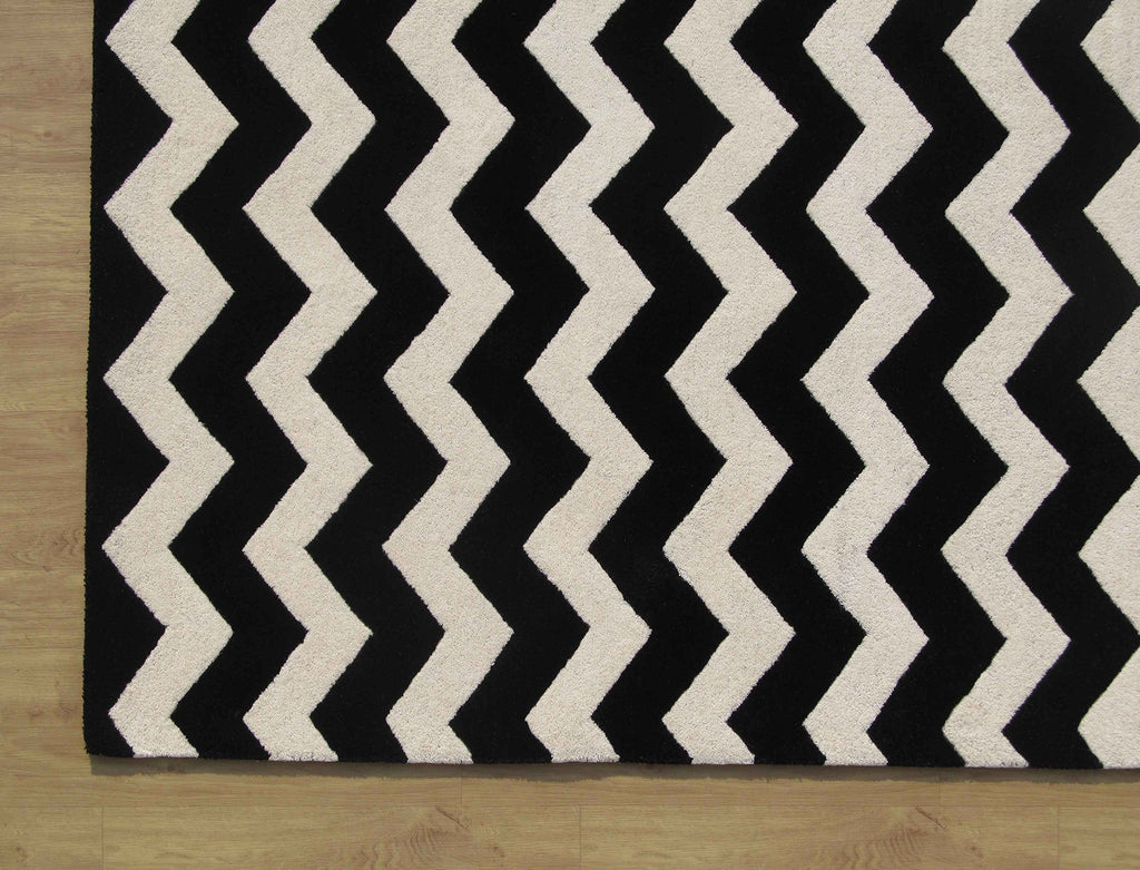 ADC Rugs Chevron Zig Zag Hand Tufted Wool Area Rug 8x10, Black & Ivory