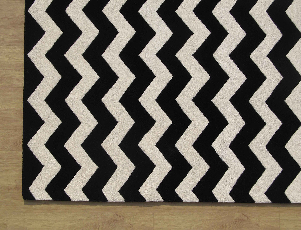 ADC Rugs Chevron Zig Zag Hand Tufted Wool Area Rug 8x10, Black & Ivory