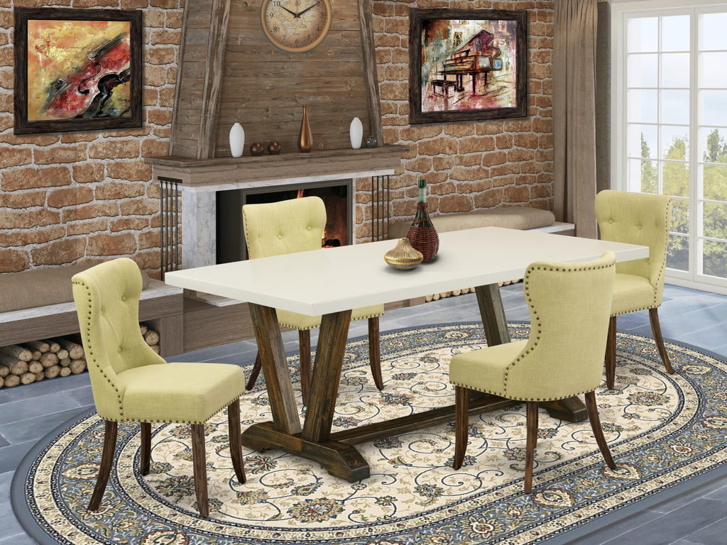 Rectangular Dining Table Set with Linen Chairs