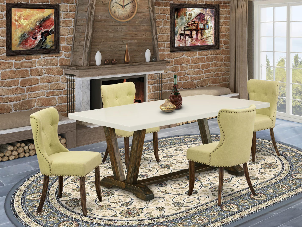 Rectangular Dining Table Set with Linen Chairs