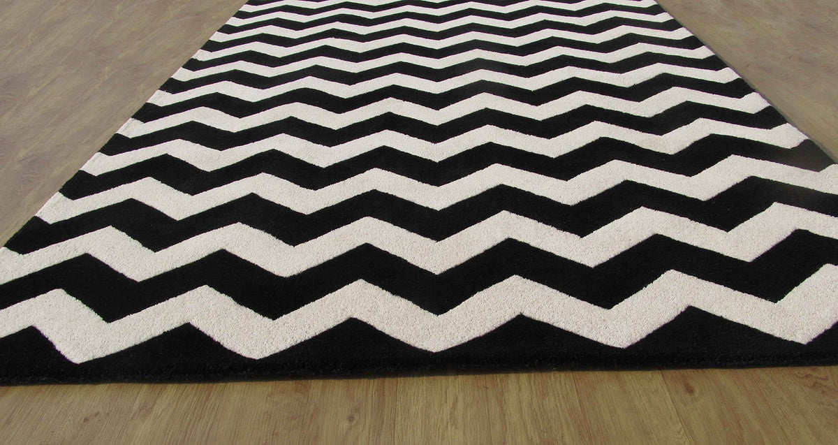 ADC Rugs Chevron Zig Zag Hand Tufted Wool Area Rug 8x10, Black & Ivory
