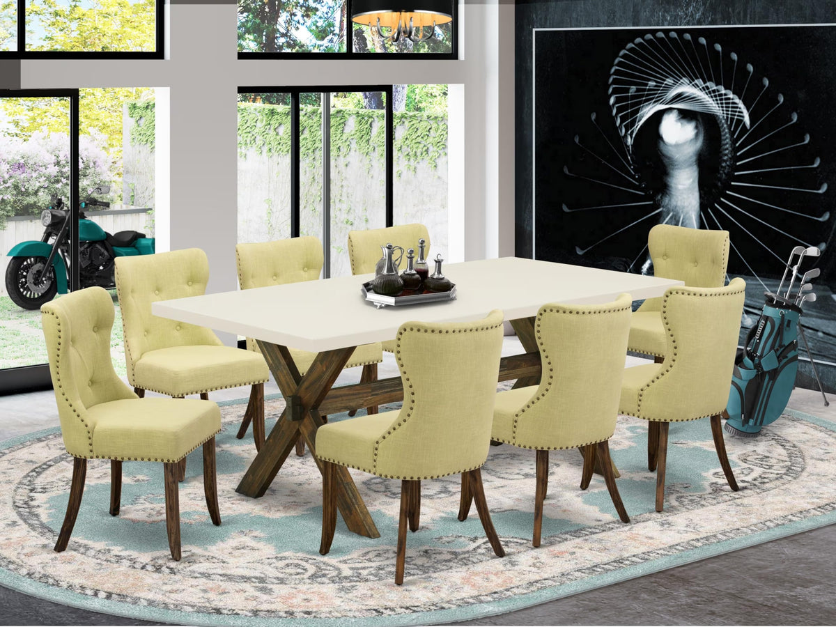 Rectangular Dining Table Set with Linen Chairs